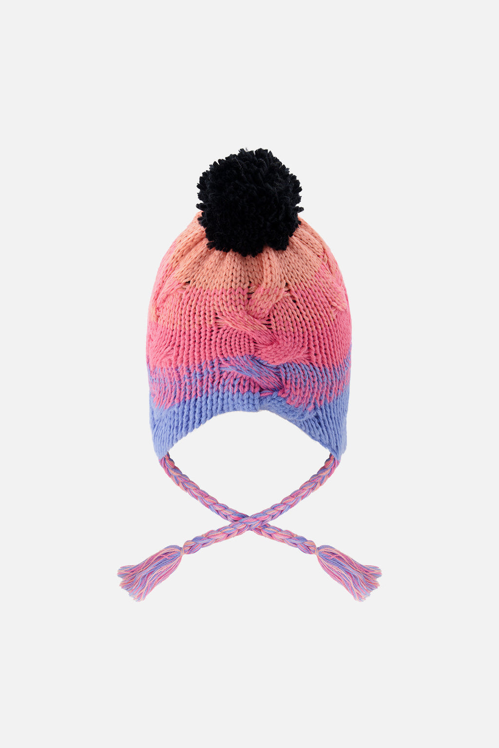 Winter Peruvian Knit Hat With Pompom Blue And Pink Gradient