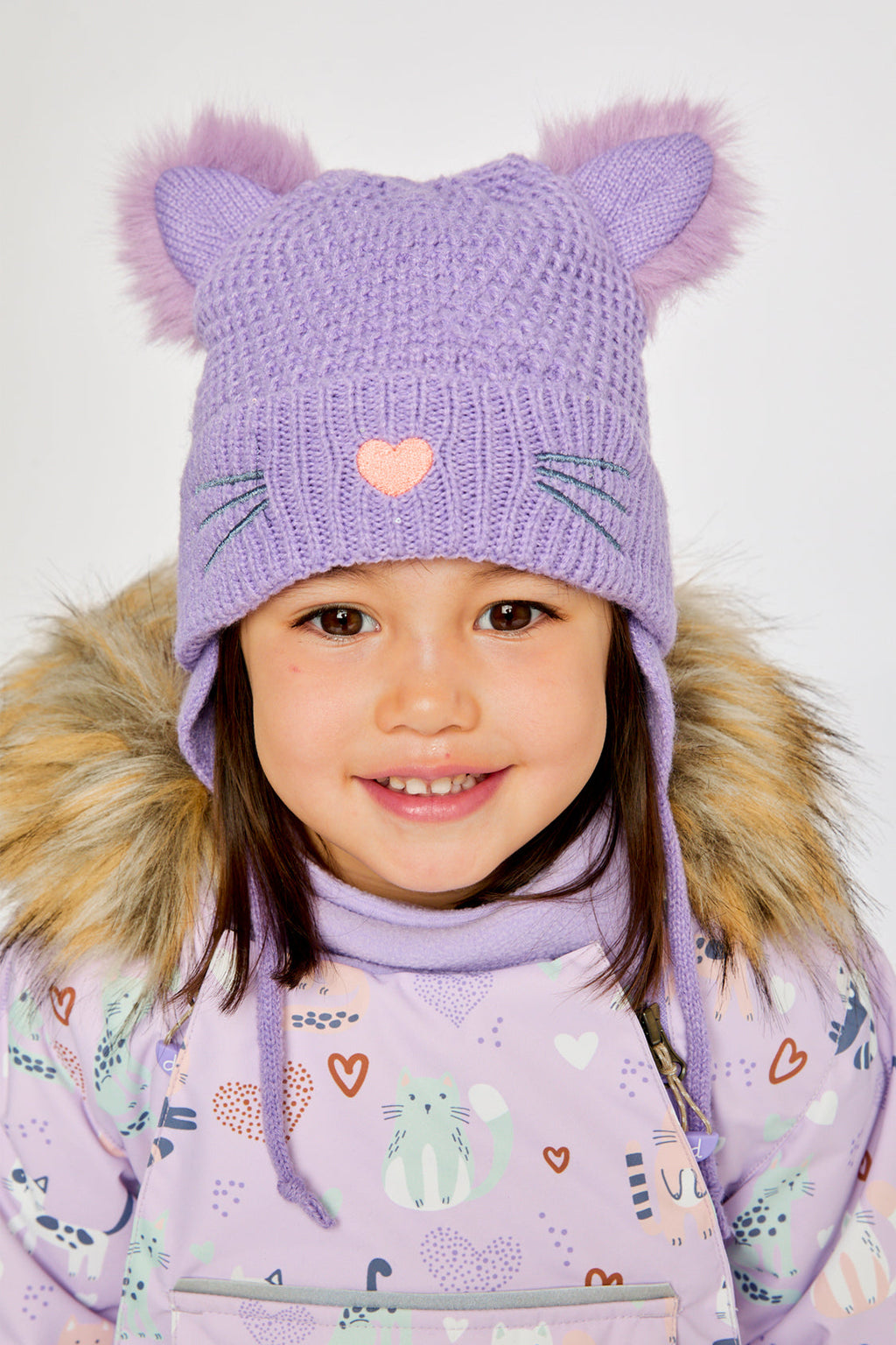 Winter Knit Hat With Ears Violet