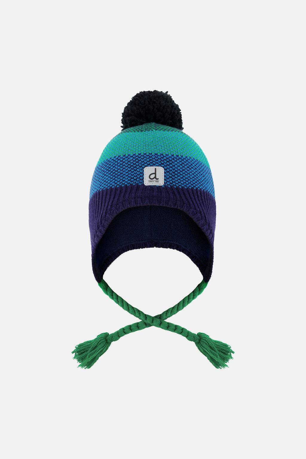 Winter Peruvian Knit Hat With Pompom Blue And Green Knit