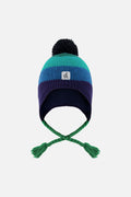 Winter Peruvian Knit Hat With Pompom Blue And Green Knit
