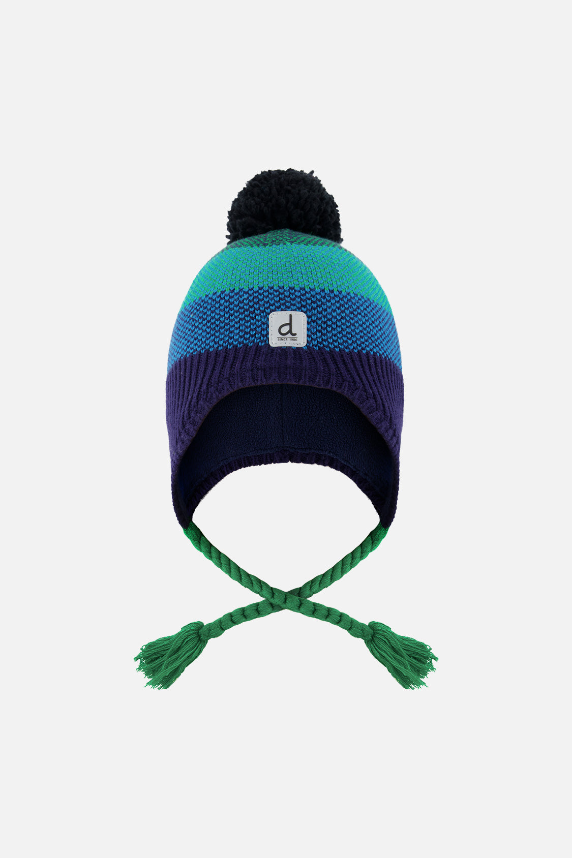 Winter Peruvian Knit Hat With Pompom Blue And Green Knit
