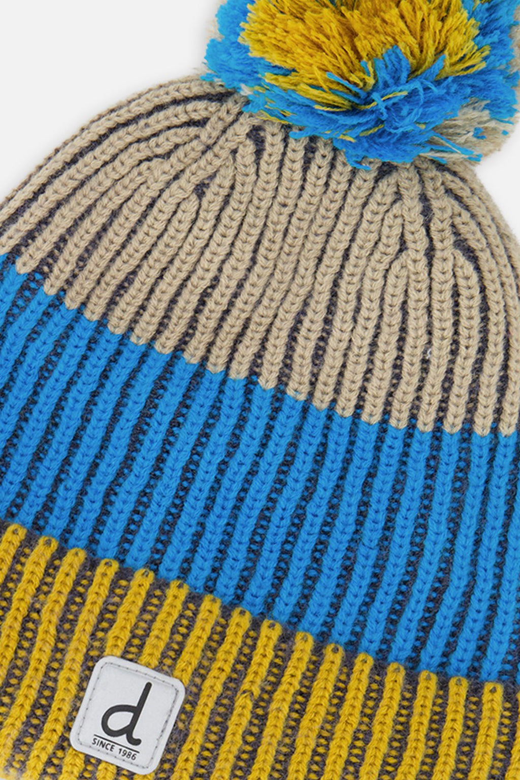 Winter Knit Hat With Pompom Blue And Yellow