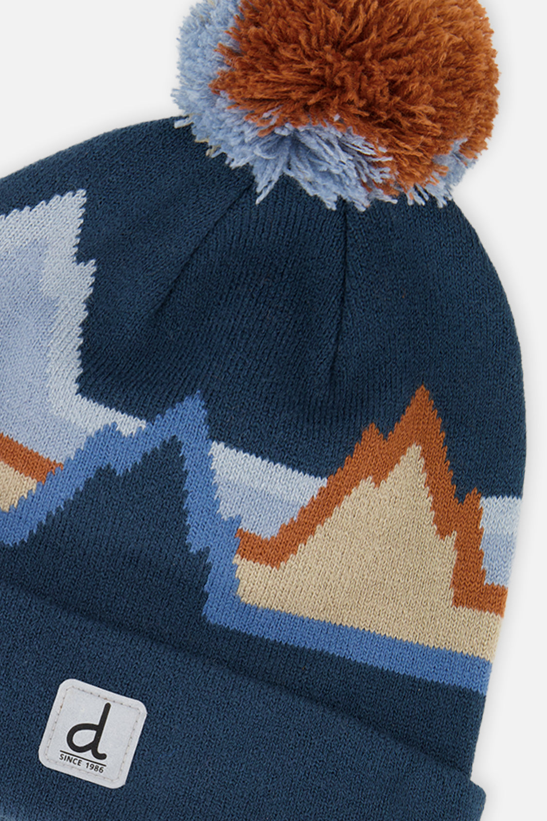 Winter Knit Hat With Pompom Blue Mountain Jacquard