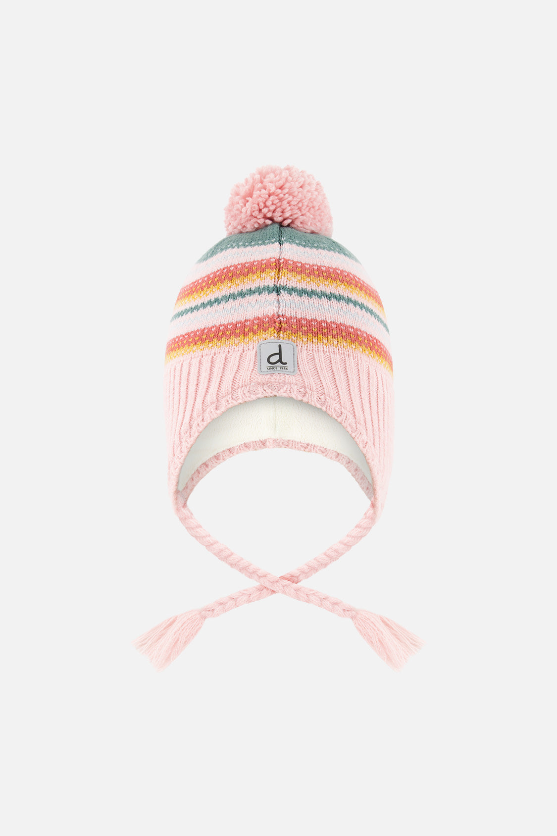 Baby Winter Peruvian Knit Hat With Pompom Pink And Green Jacquard