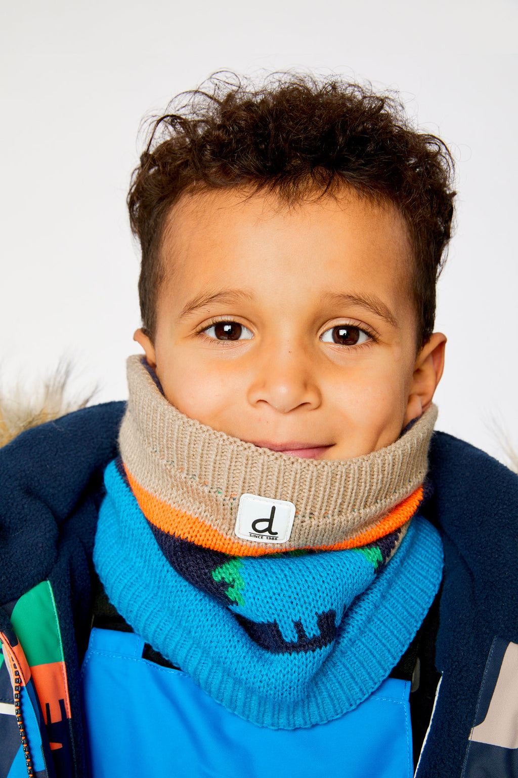 Winter Knit Neckwarmer Blue Dinosaur Print