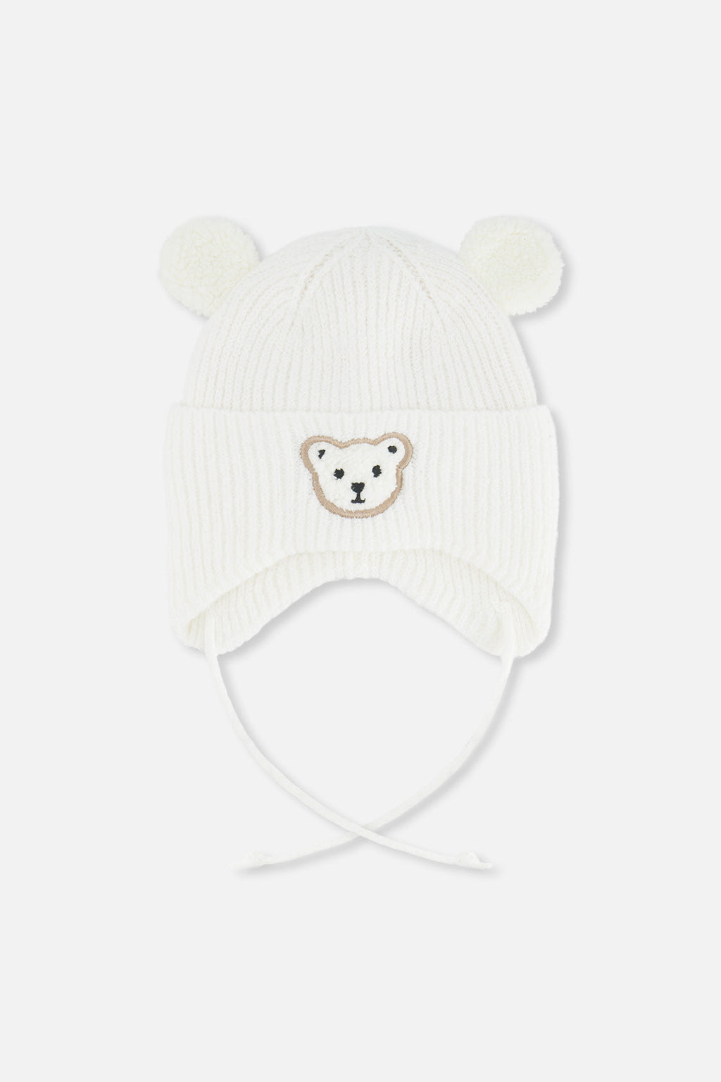Baby Winter Knit Hat With Ear Flaps And Ears Off-White