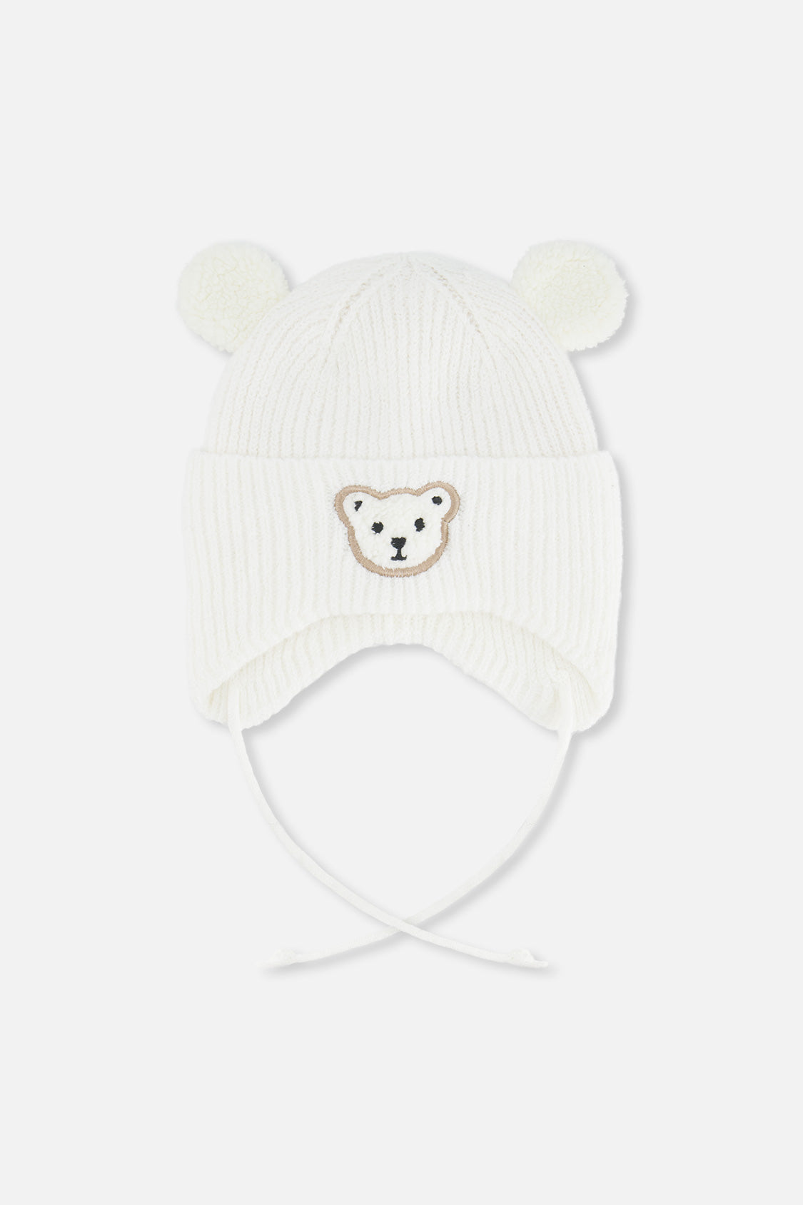 Baby Winter Knit Hat With Ear Flaps And Ears Off-White