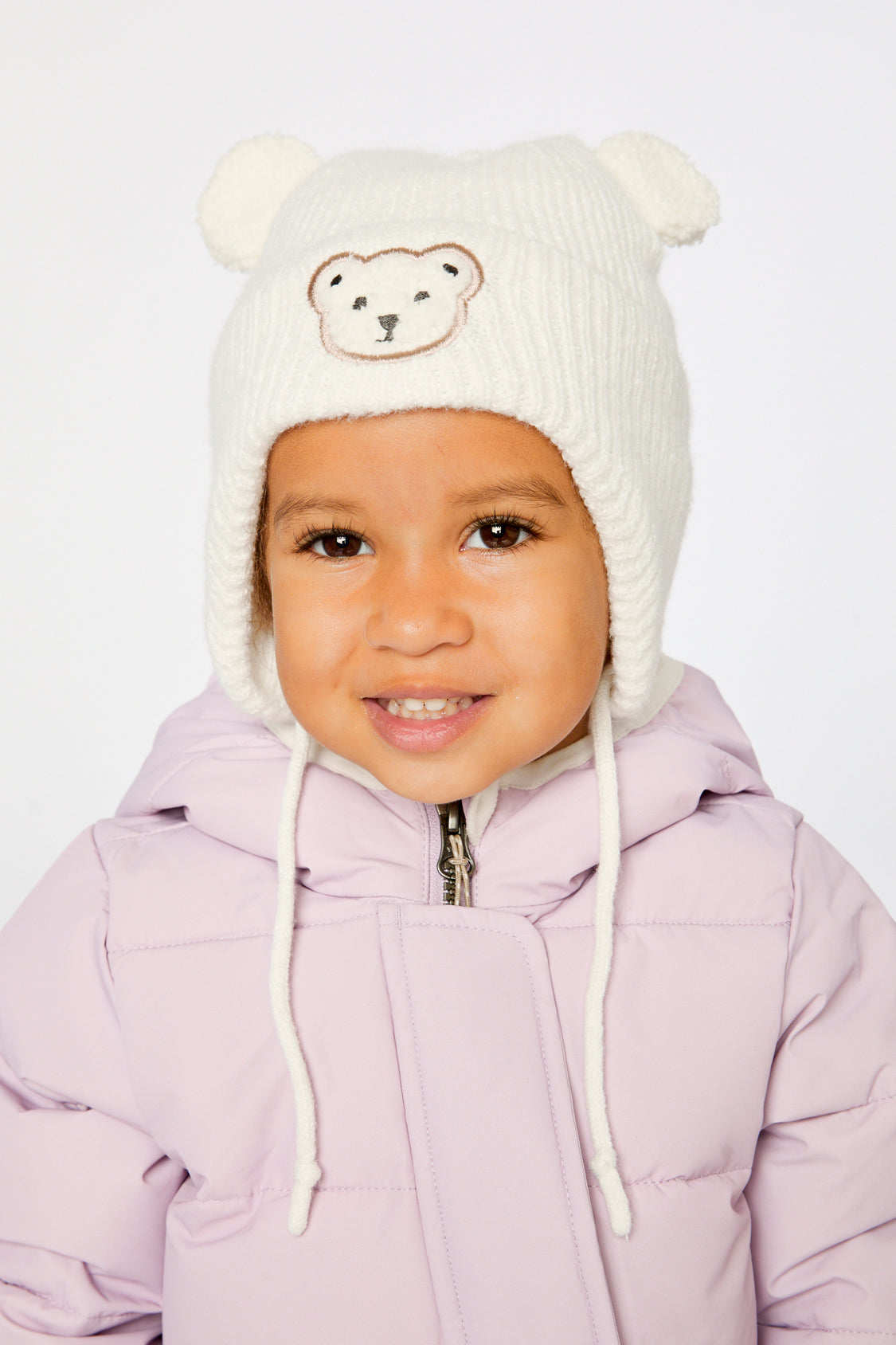 Baby Winter Knit Hat With Ear Flaps And Ears Off-White