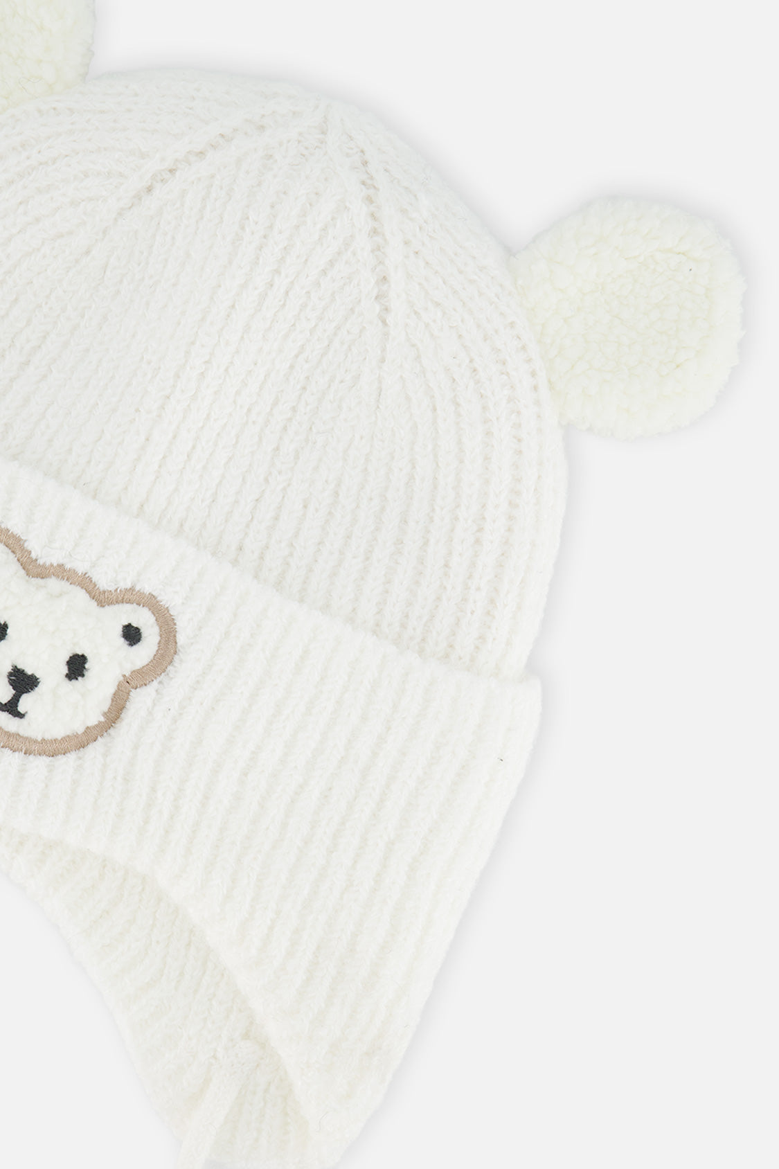 Baby Winter Knit Hat With Ear Flaps And Ears Off-White