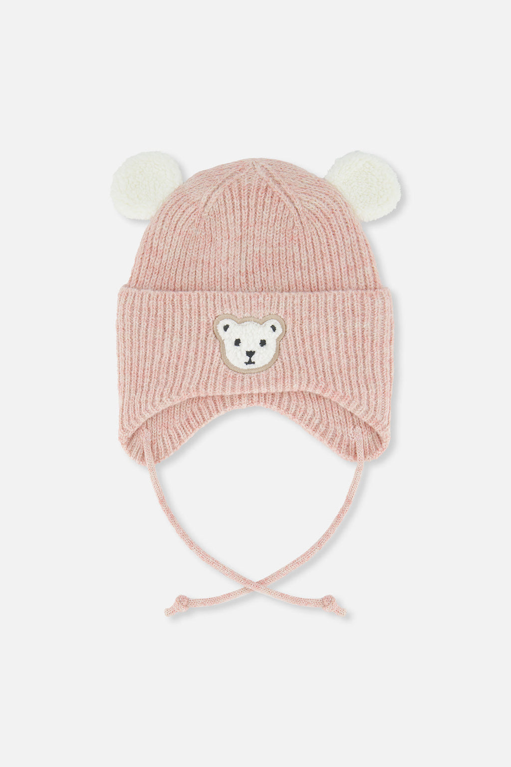 Baby Winter Knit Hat With Ear Flaps And Ears Pale Dusty Pink