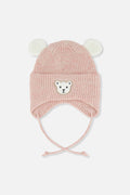 Baby Winter Knit Hat With Ear Flaps And Ears Pale Dusty Pink