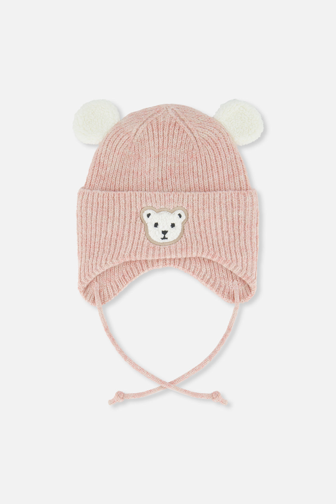 Baby Winter Knit Hat With Ear Flaps And Ears Pale Dusty Pink