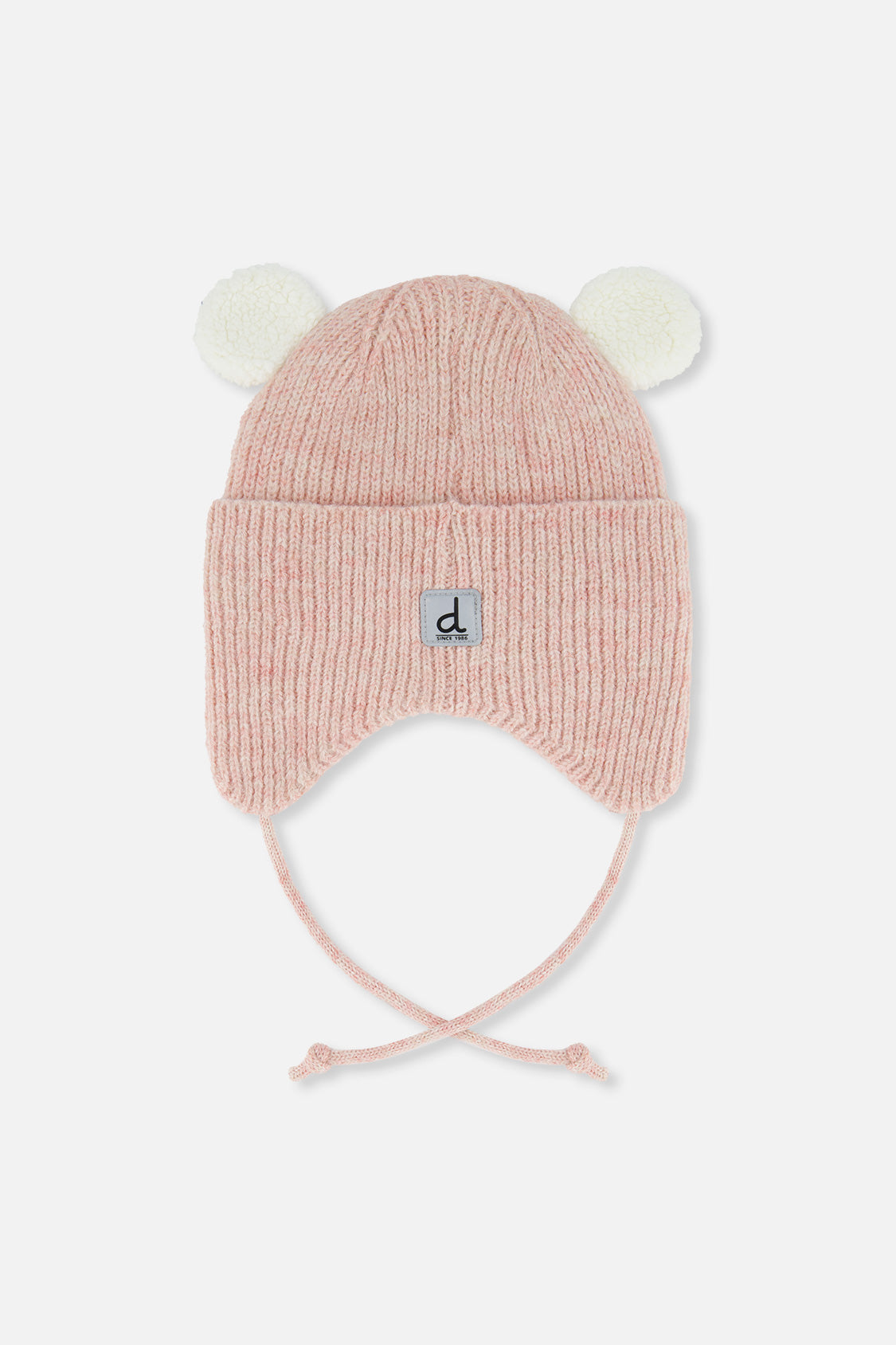 Baby Winter Knit Hat With Ear Flaps And Ears Pale Dusty Pink