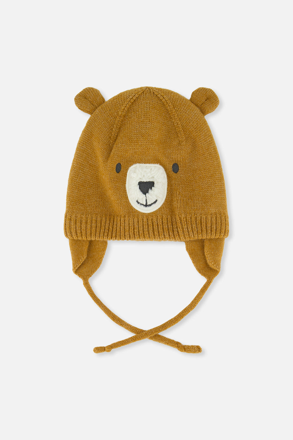 Baby Bear Winter Knit Hat With Ear Flaps And Ears Brown Sugar