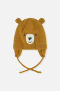 Baby Bear Winter Knit Hat With Ear Flaps And Ears Brown Sugar