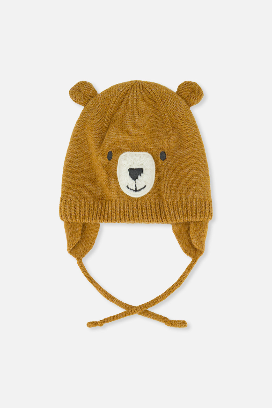 Baby Bear Winter Knit Hat With Ear Flaps And Ears Brown Sugar