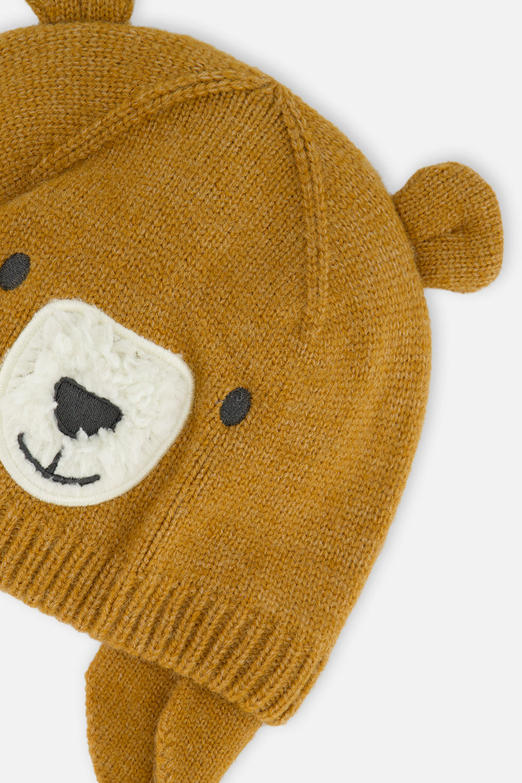 Baby Bear Winter Knit Hat With Ear Flaps And Ears Brown Sugar