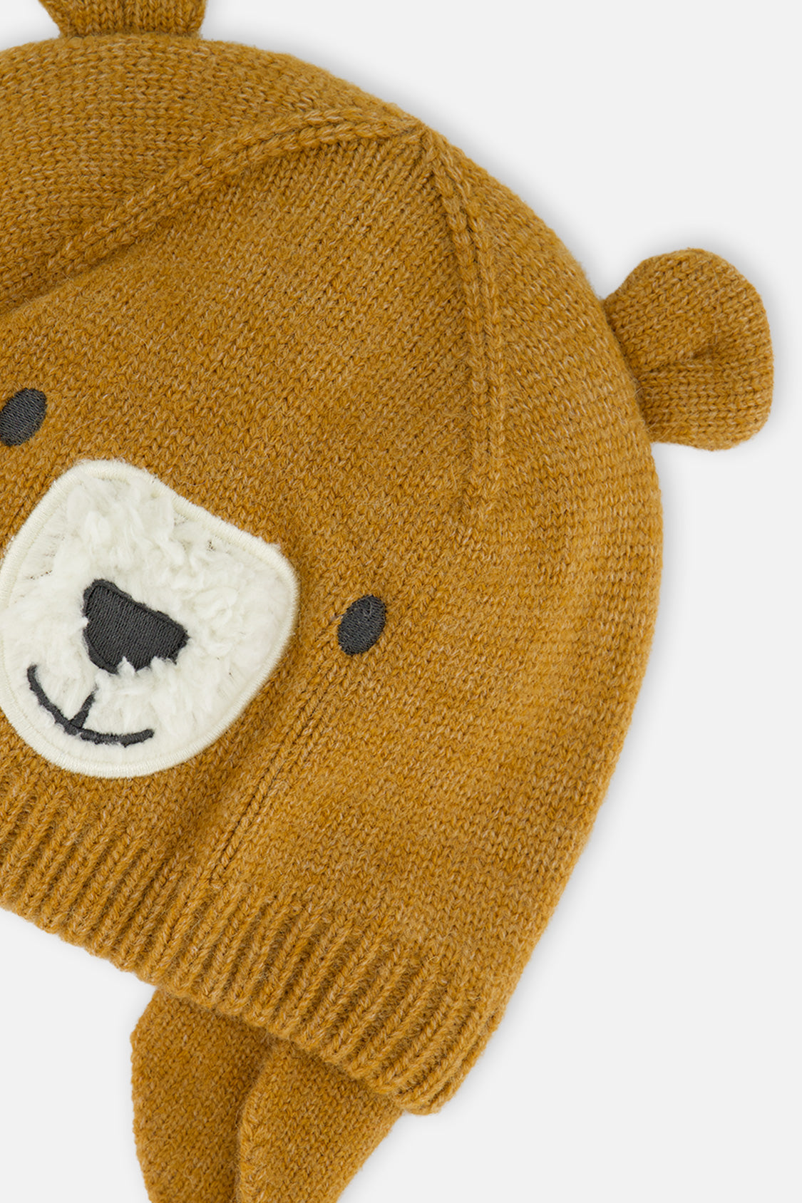 Baby Bear Winter Knit Hat With Ear Flaps And Ears Brown Sugar