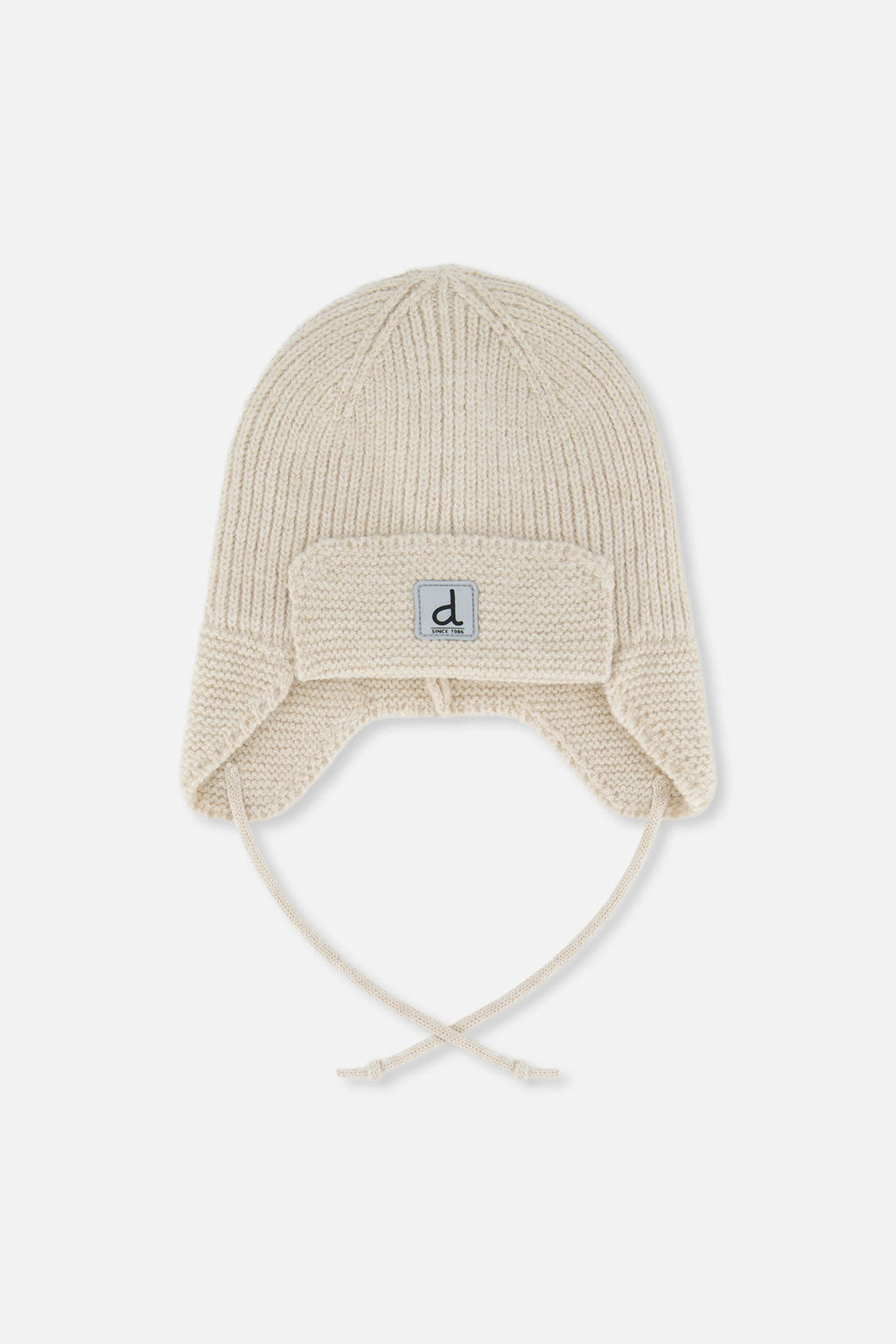 Baby Winter Knit Hat With Ear Flaps And Strings Beige
