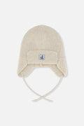 Baby Winter Knit Hat With Ear Flaps And Strings Beige