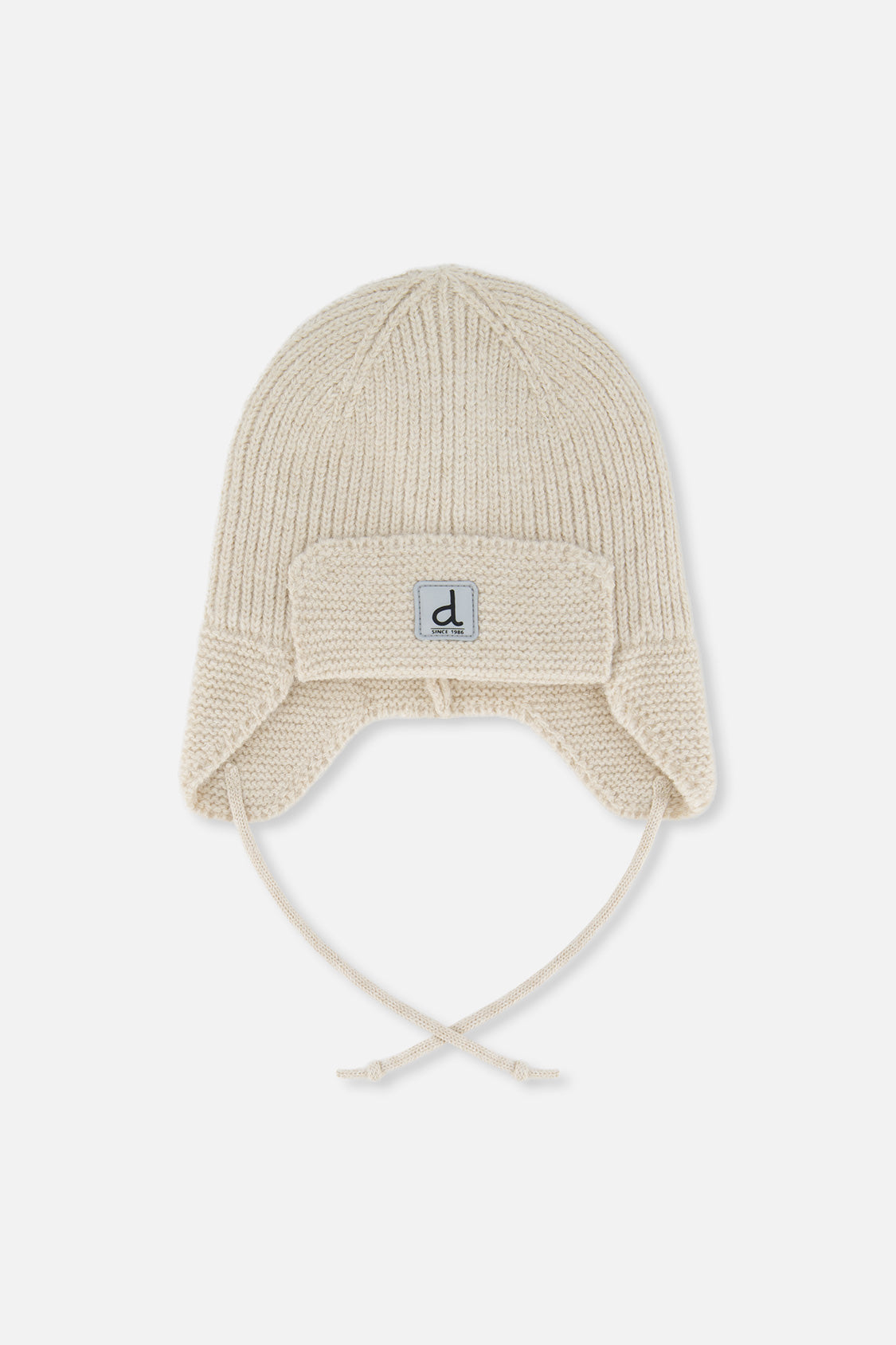 Baby Winter Knit Hat With Ear Flaps And Strings Beige