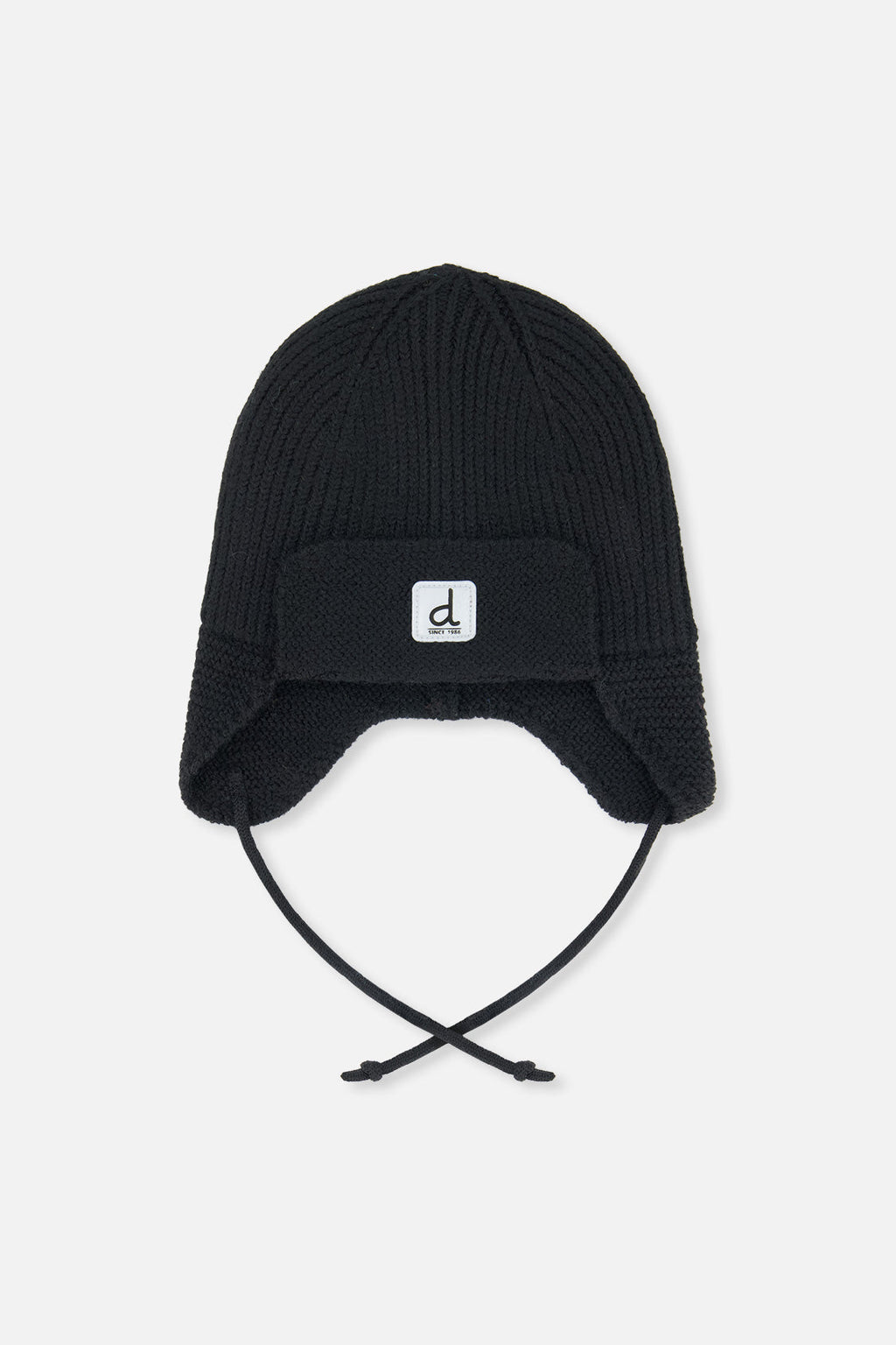 Baby Winter Knit Hat With Ear Flaps And Strings Noir