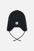Baby Winter Knit Hat With Ear Flaps And Strings Noir