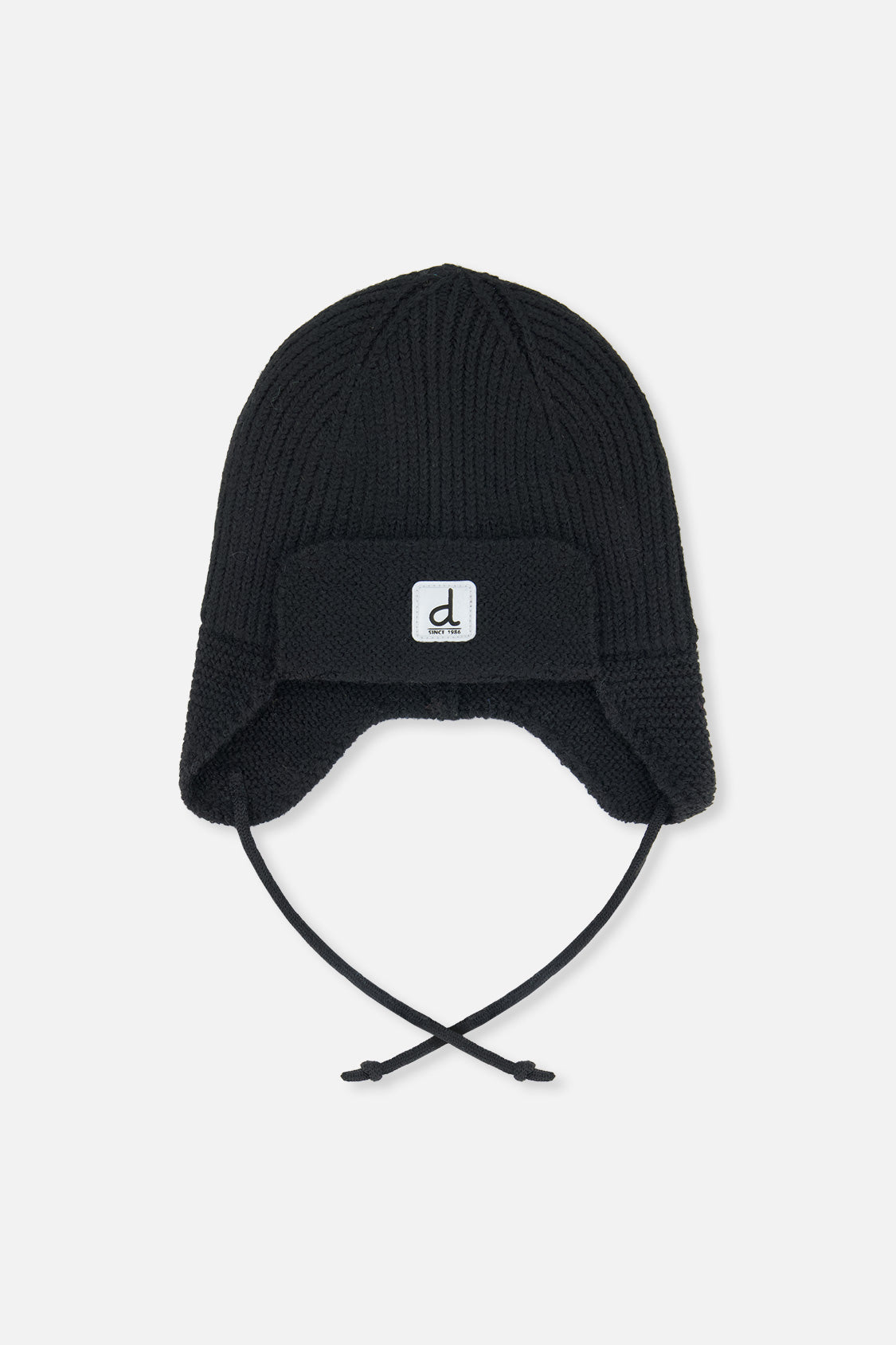 Baby Winter Knit Hat With Ear Flaps And Strings Noir