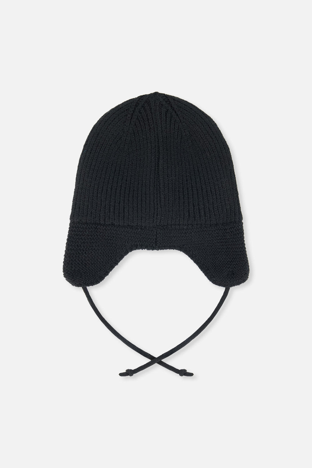 Baby Winter Knit Hat With Ear Flaps And Strings Noir