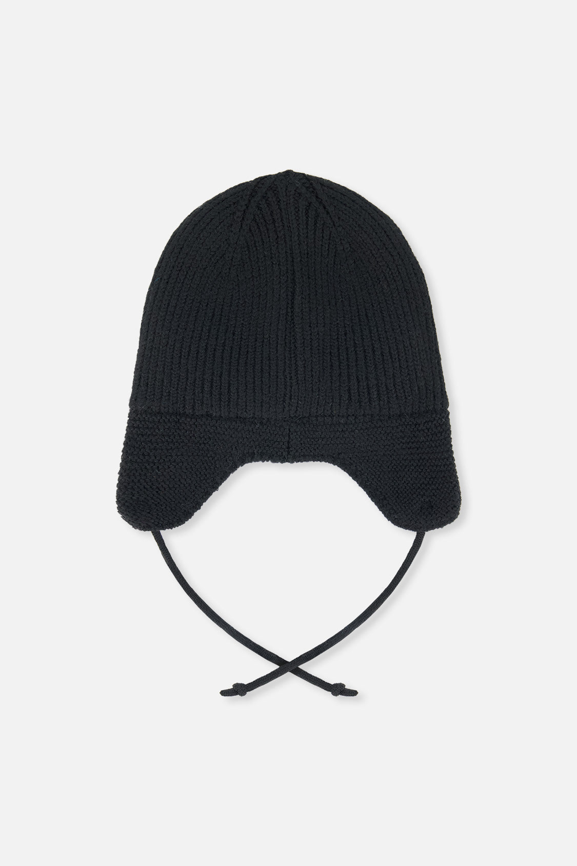 Baby Winter Knit Hat With Ear Flaps And Strings Noir