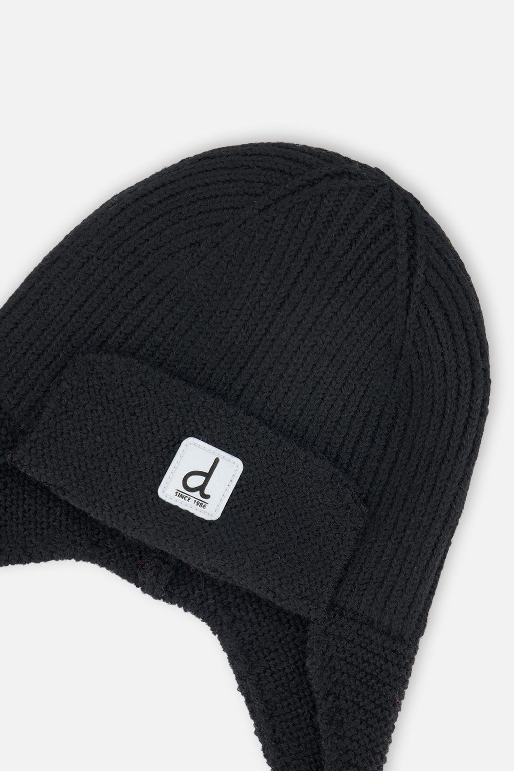 Baby Winter Knit Hat With Ear Flaps And Strings Noir