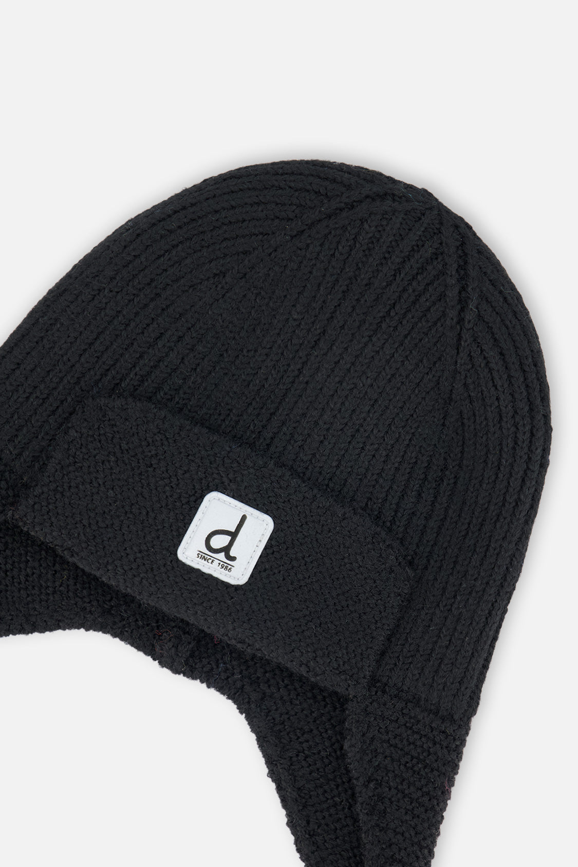 Baby Winter Knit Hat With Ear Flaps And Strings Noir