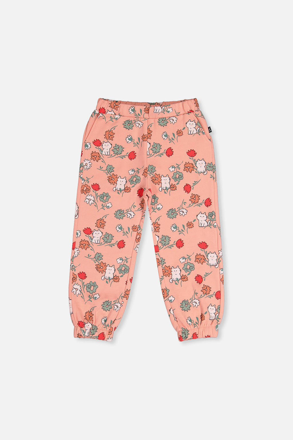 French Terry Sweatpants Pink Cat Print
