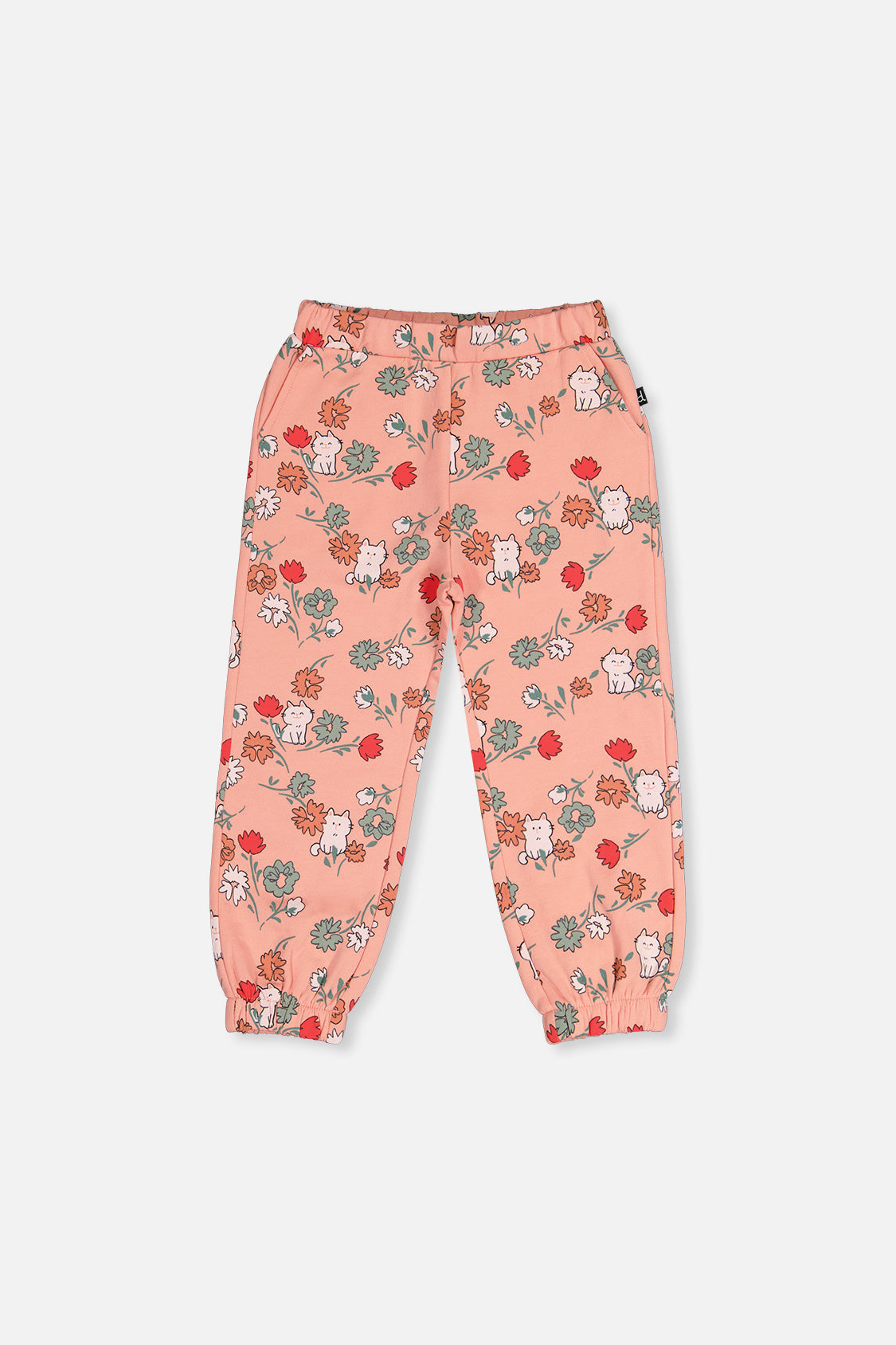 French Terry Sweatpants Pink Cat Print