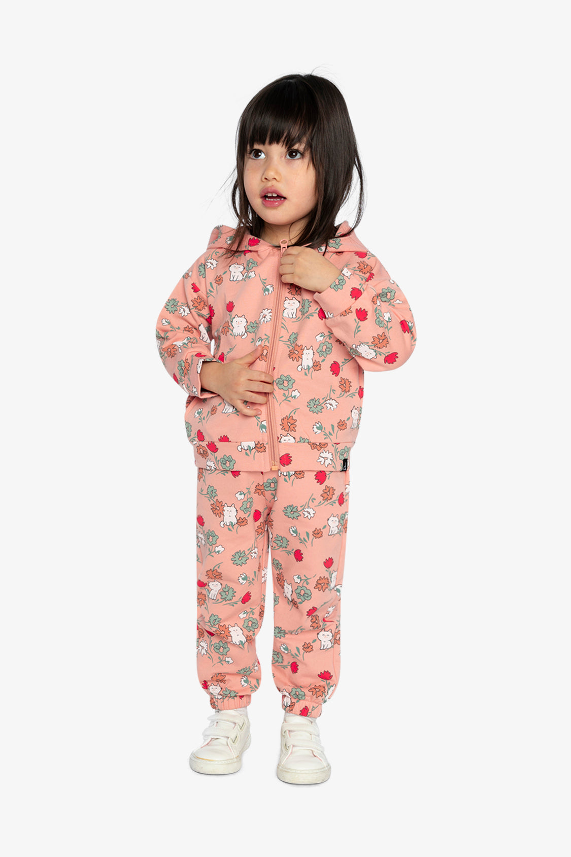 French Terry Sweatpants Pink Cat Print