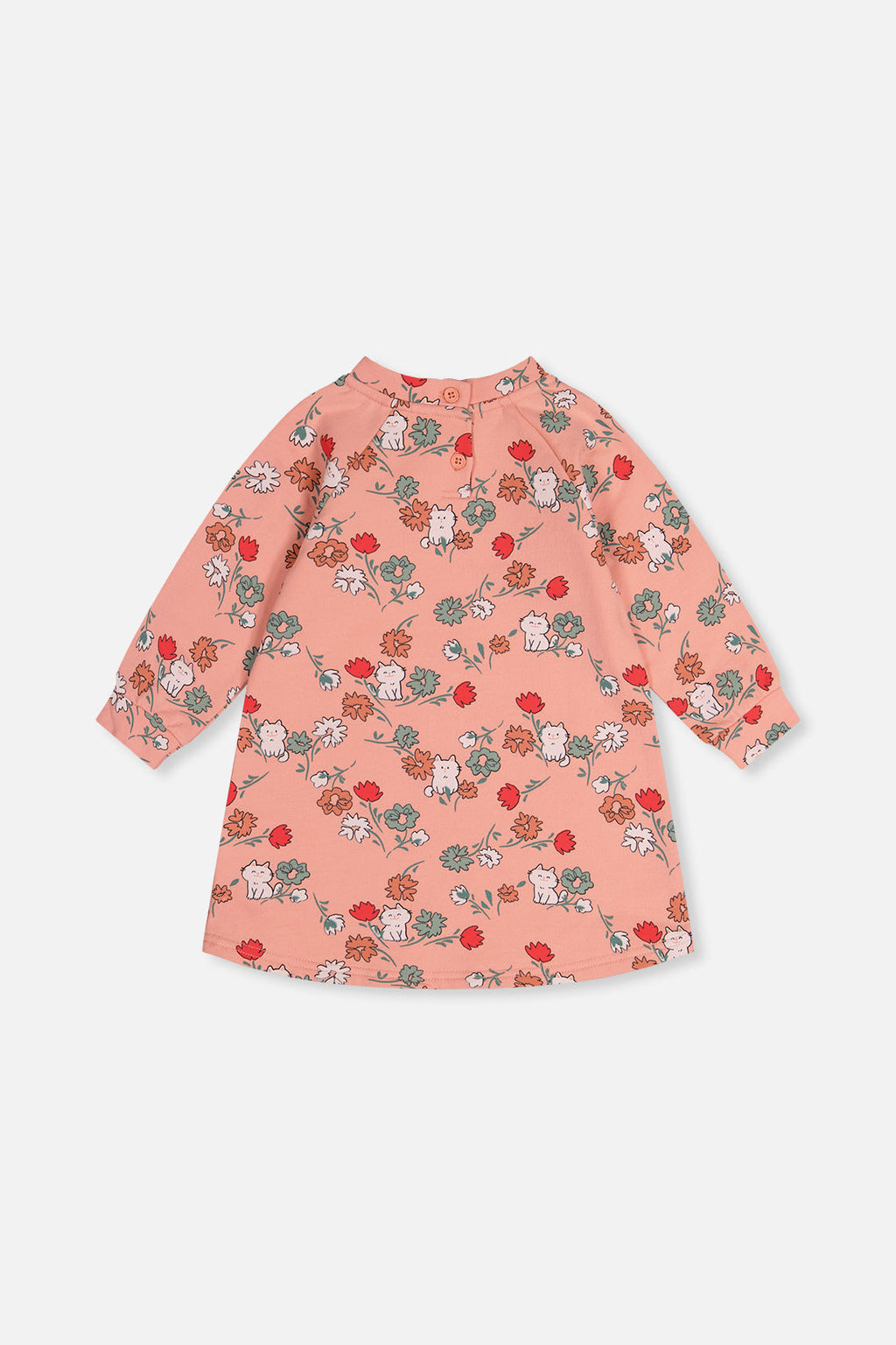 French Terry Dress Pink Cat Print