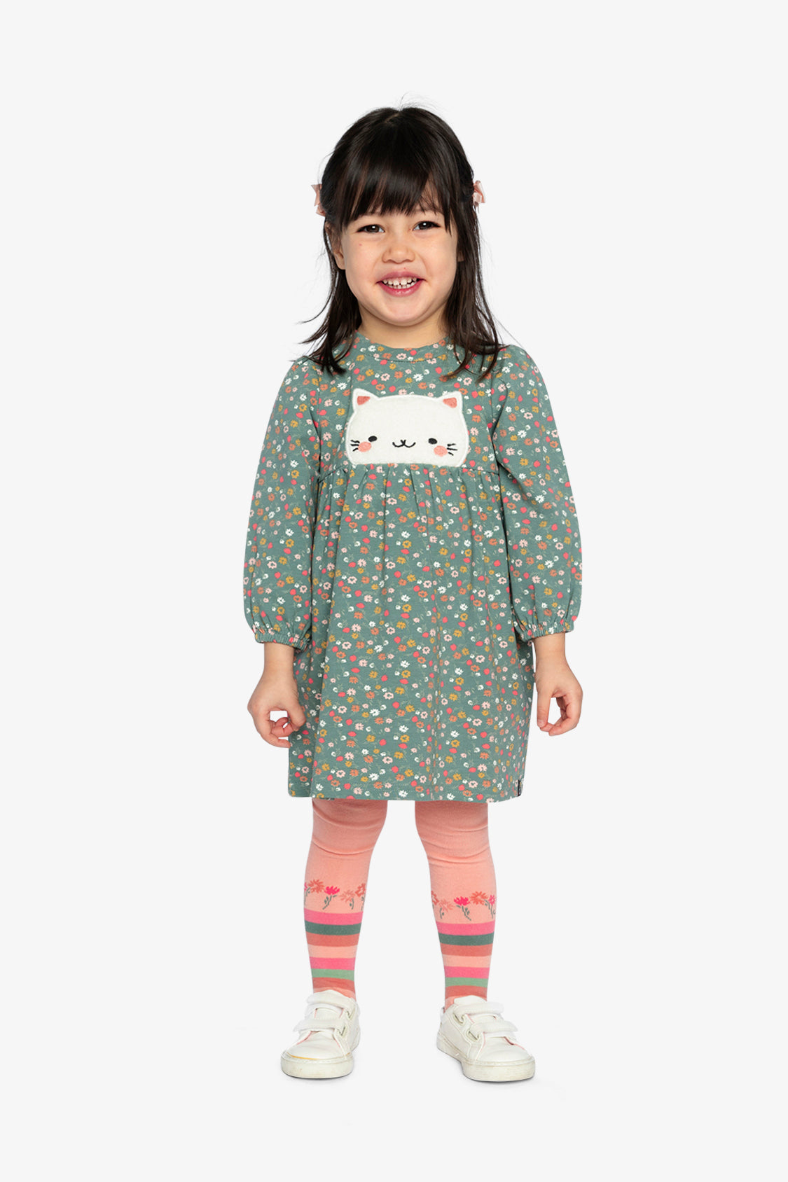 Organic Cotton Printed Dress Green Floral Print