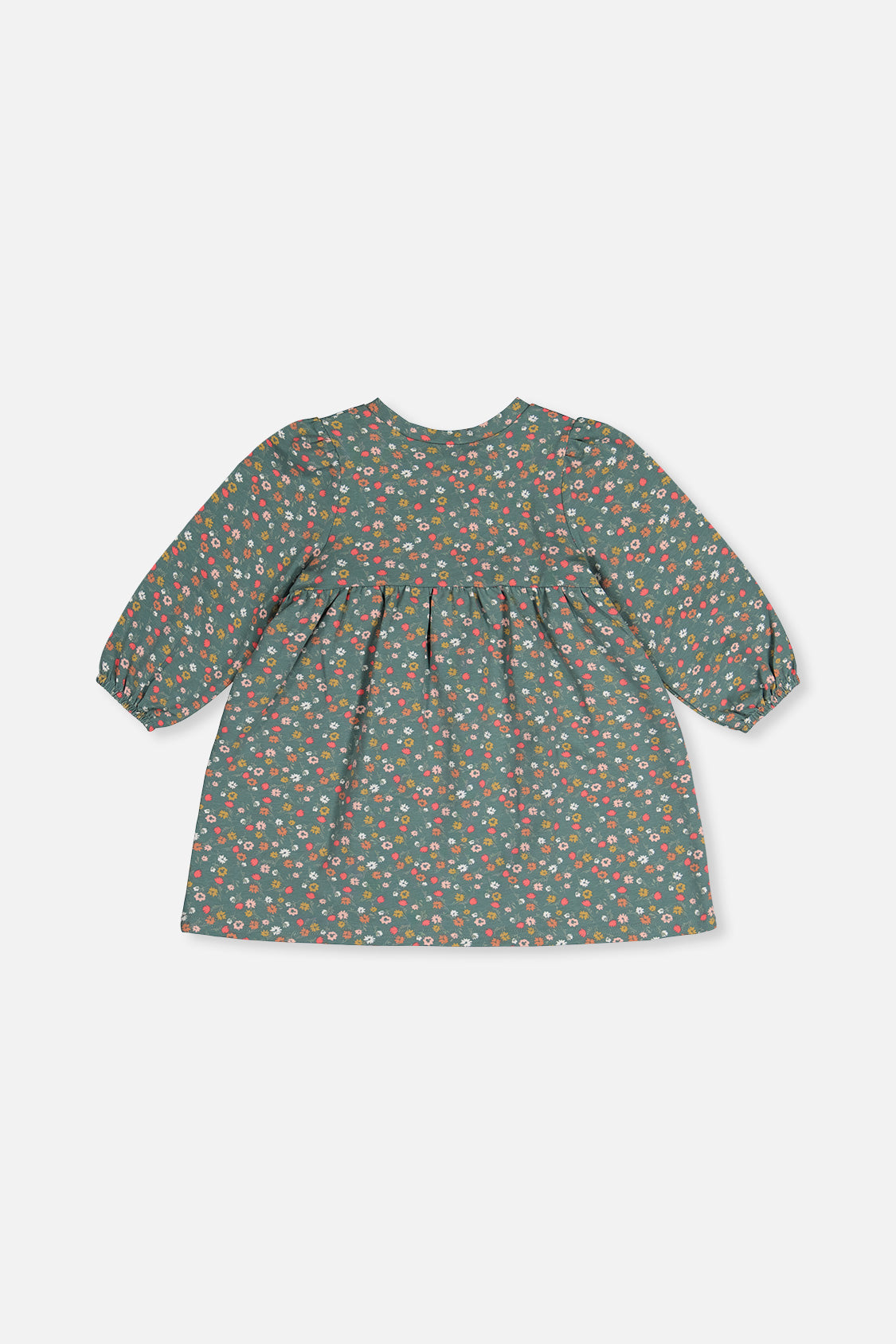 Organic Cotton Printed Dress Green Floral Print