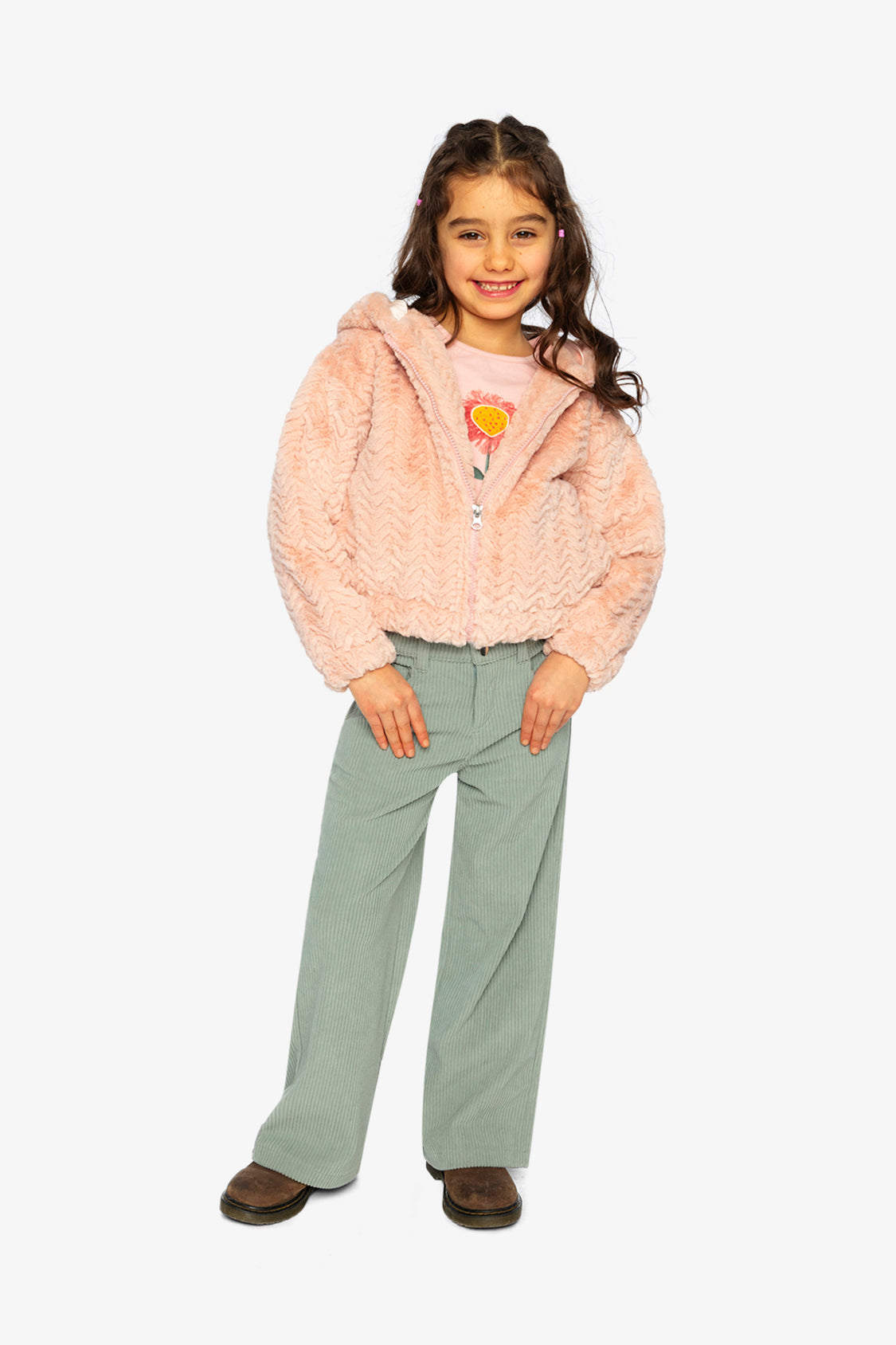 Faux Fur Hooded Cardigan Pink