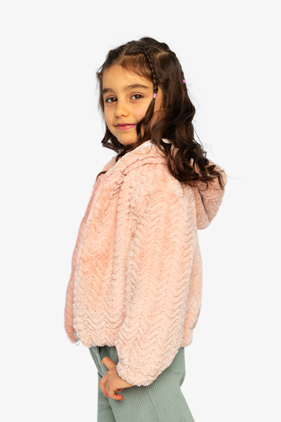 Faux Fur Hooded Cardigan Pink