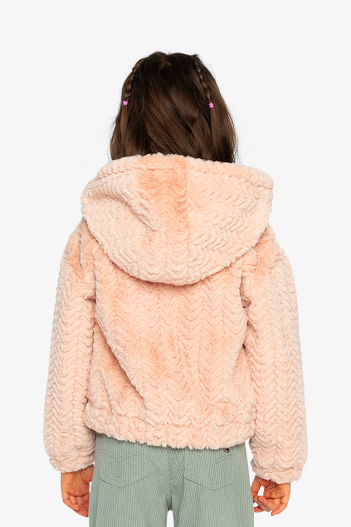 Faux Fur Hooded Cardigan Pink