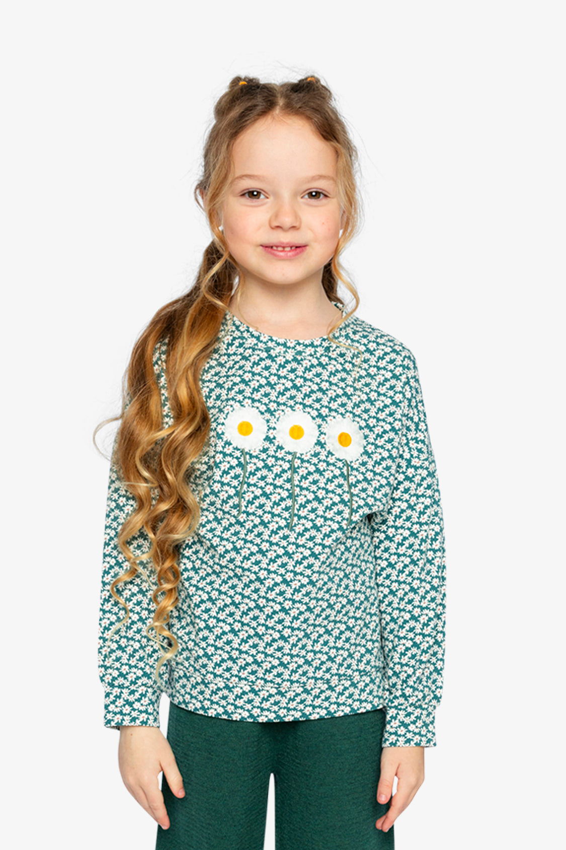 Printed Jersey Long Sleeve T-Shirt Green Floral Print