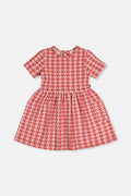 Short Sleeve Dress With Pockets Pink And White Houndstooth