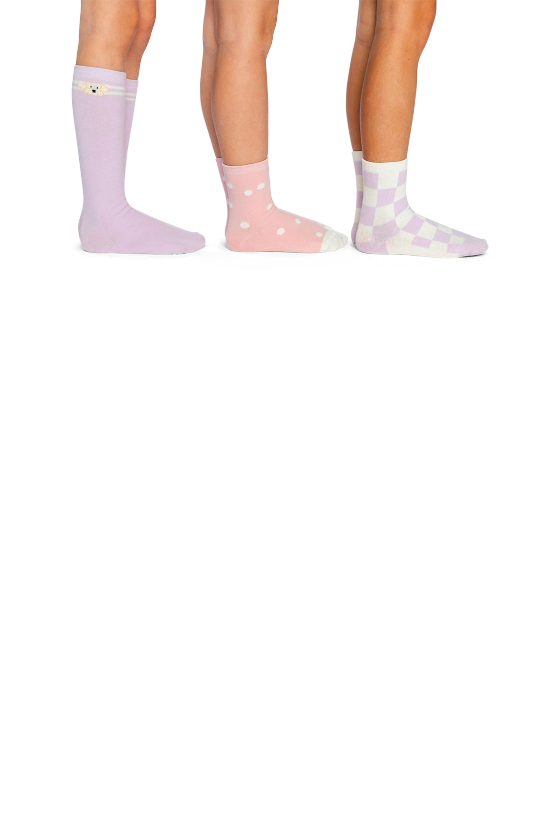 Socks (3 Pairs) Lavender, Pink, And White