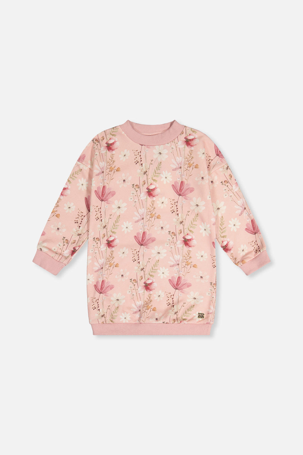 French Terry Dress Pink Printed Flowers
