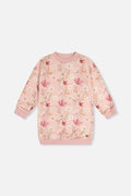 French Terry Dress Pink Printed Flowers