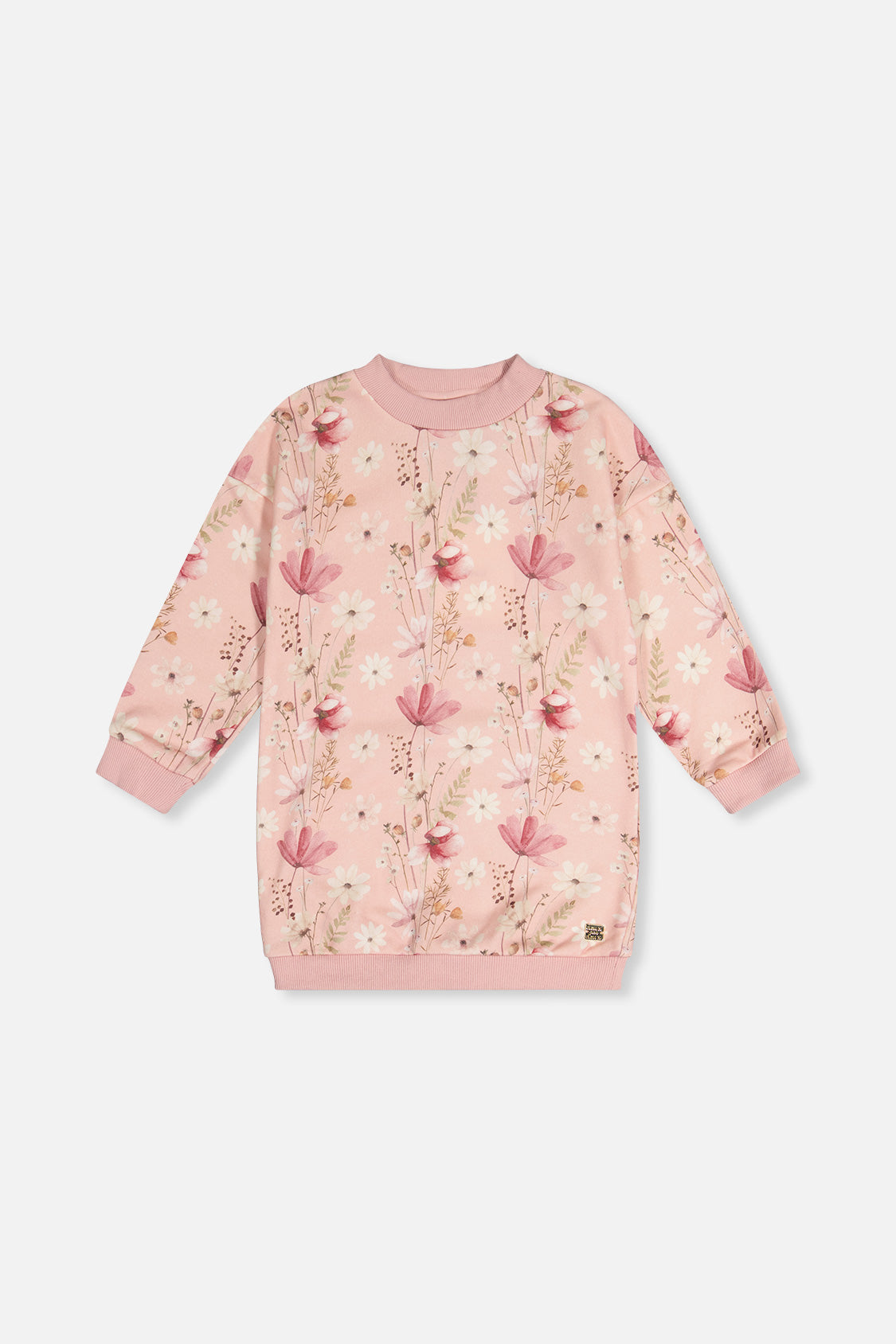 French Terry Dress Pink Printed Flowers