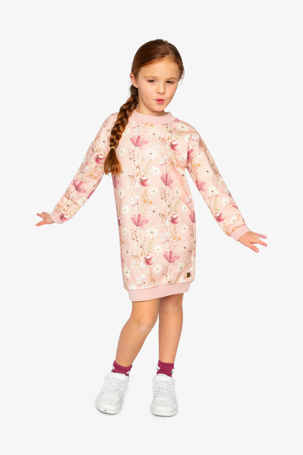 French Terry Dress Pink Printed Flowers
