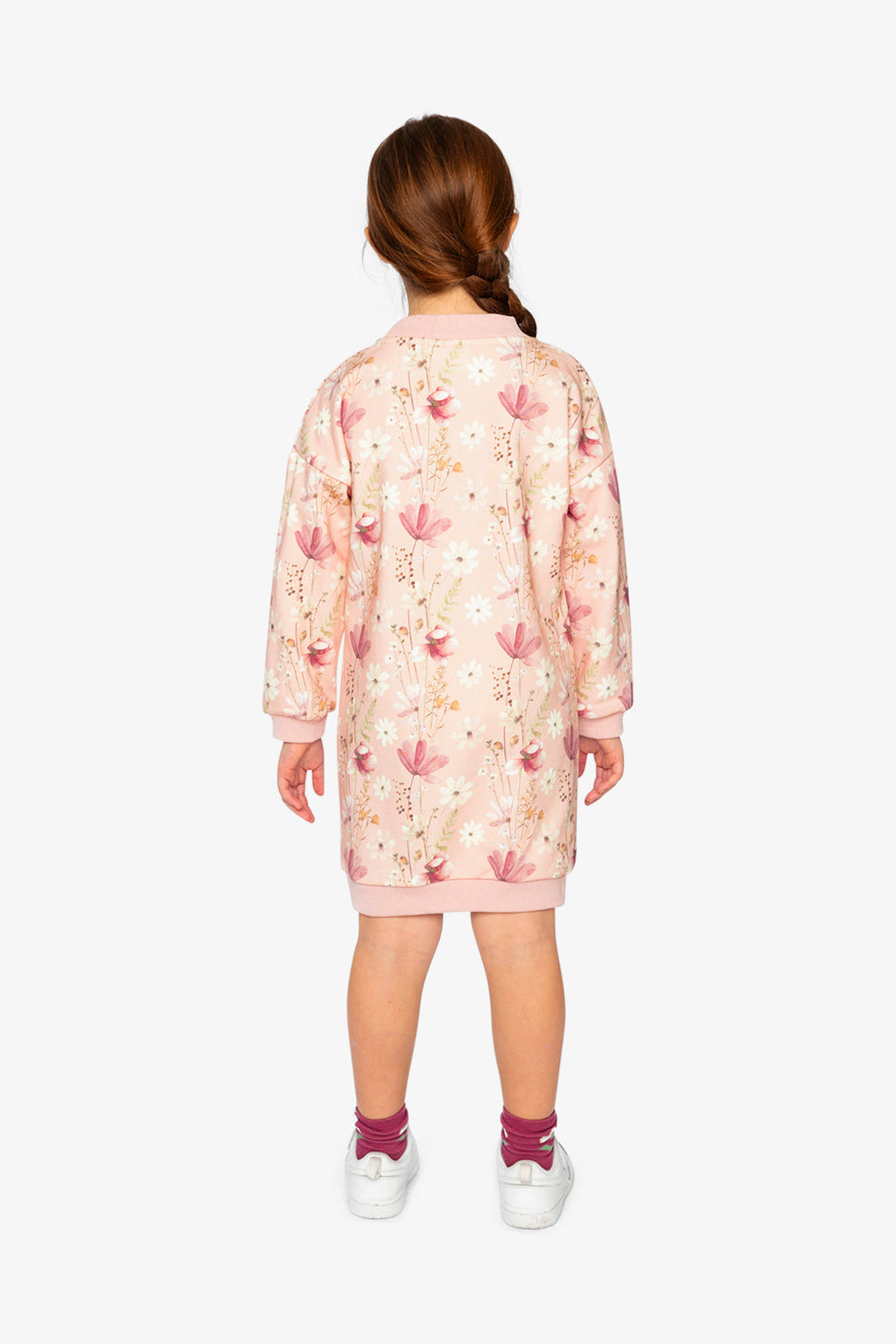 French Terry Dress Pink Printed Flowers