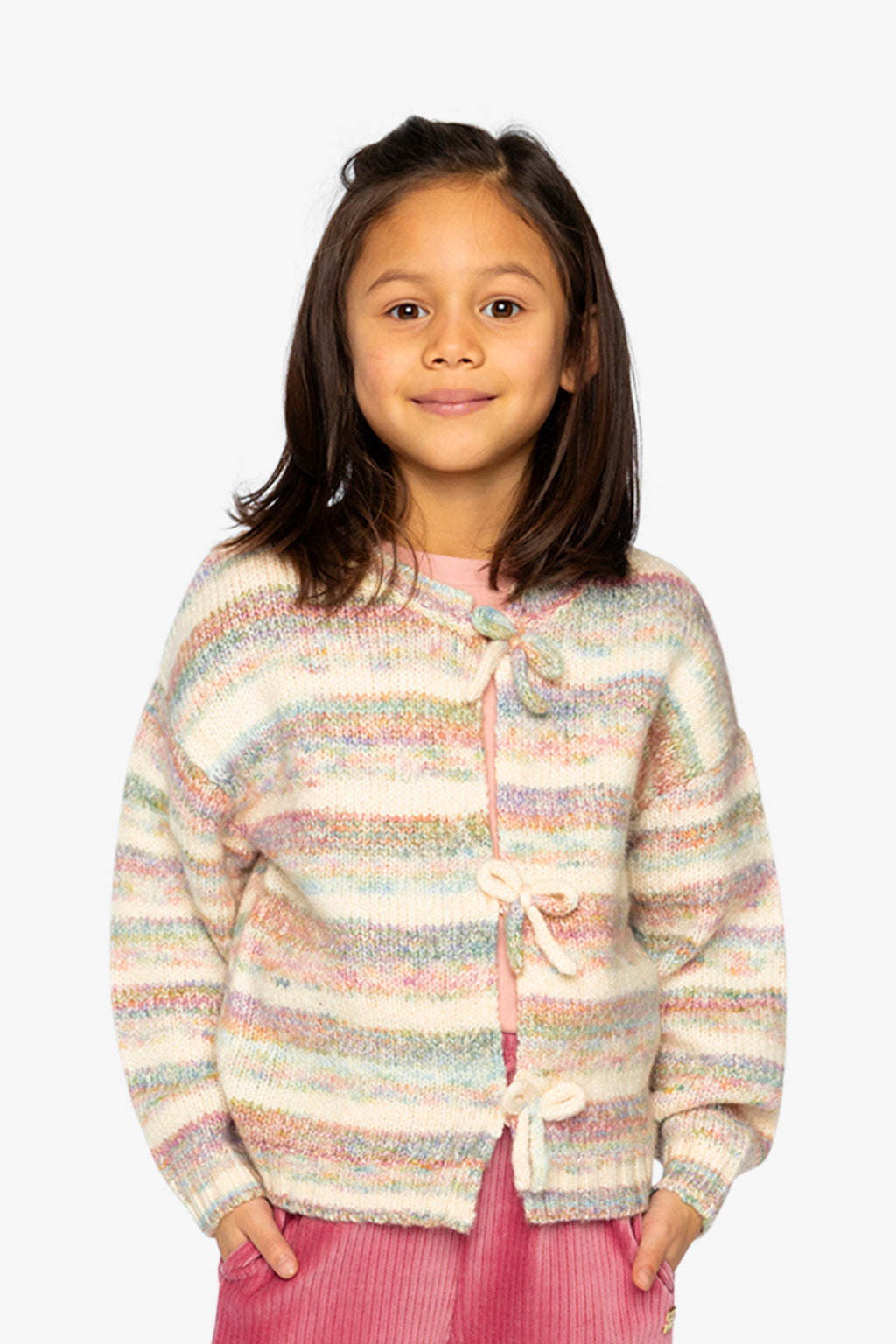 Knitted Cardigan Mauve And Blue Knitwear